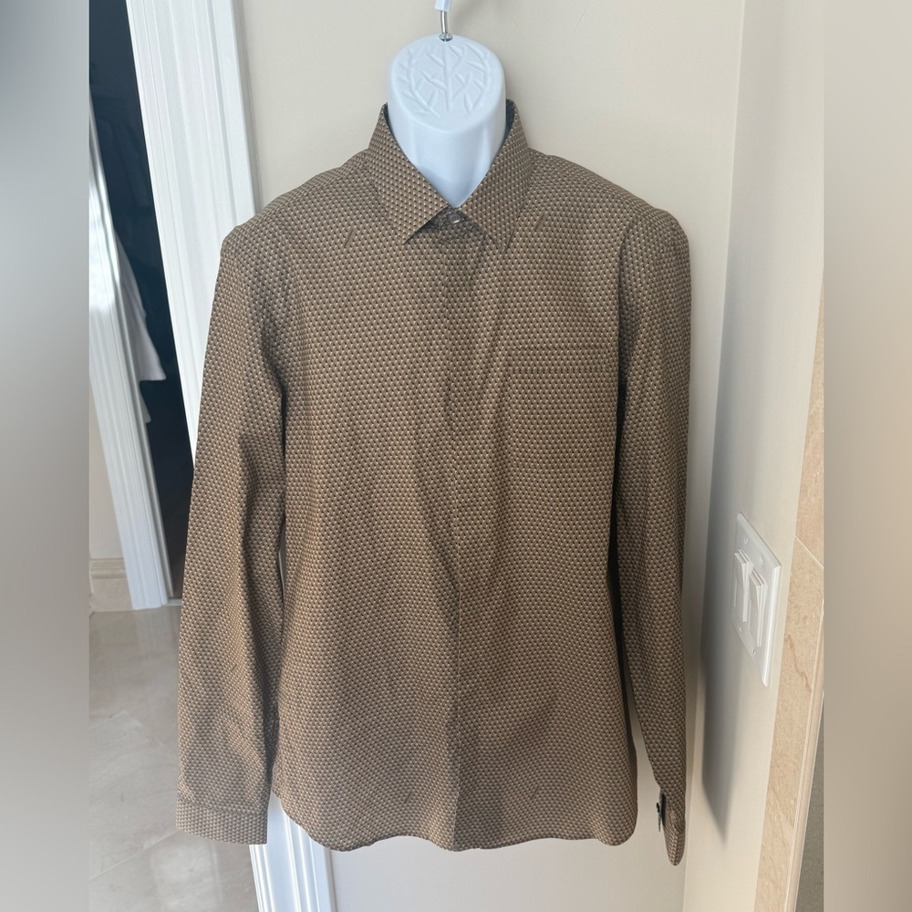 Belstaff England Men’s Shirt Size 42 (Large) Brown Geometric Pattern